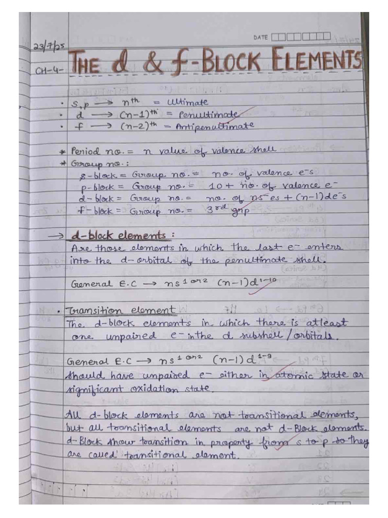 D and F Block Element-Notes | PDF