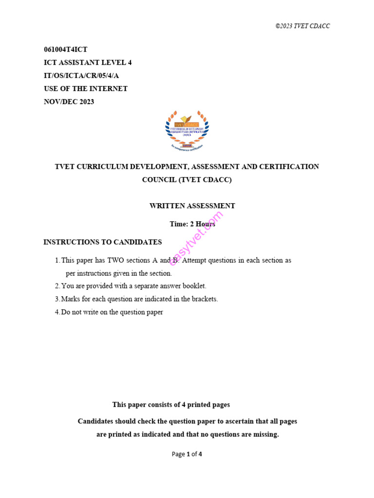 ICT Assistant Level 4 Internet Assessment | PDF | Internet | World Wide Web