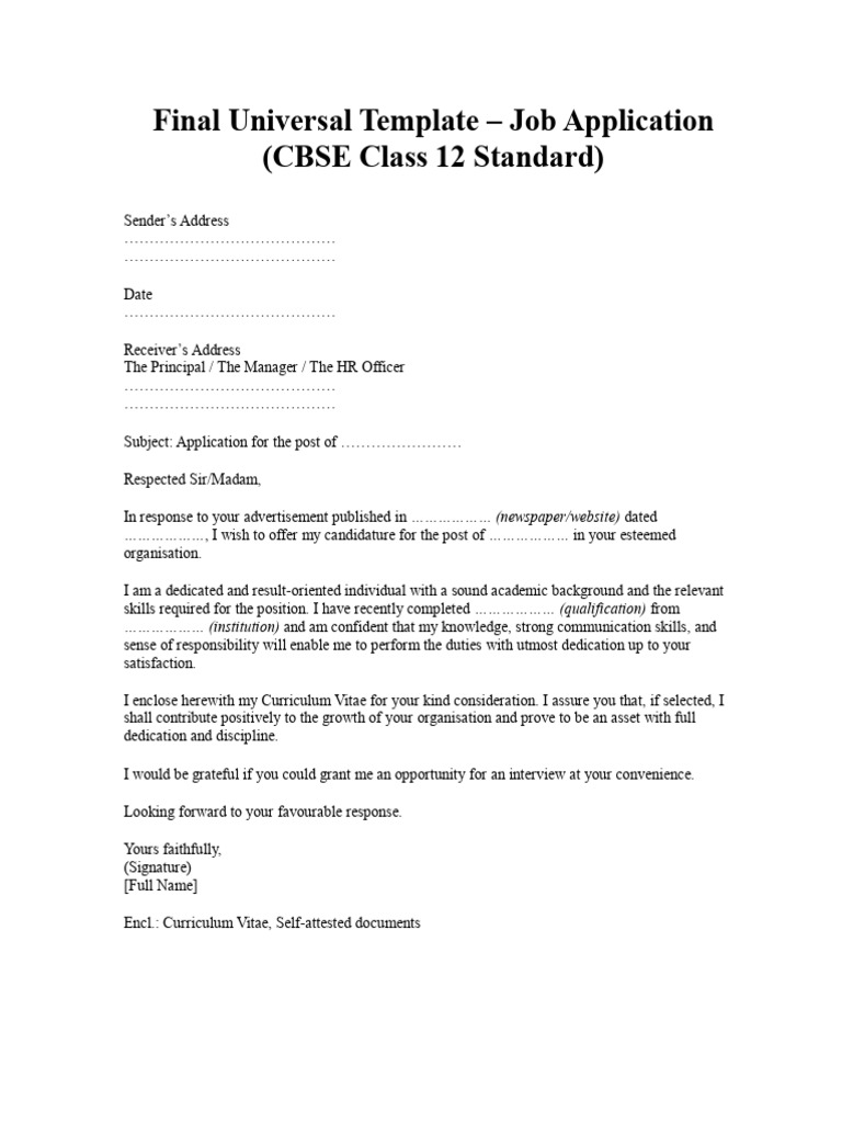Job Application Template for Students | PDF