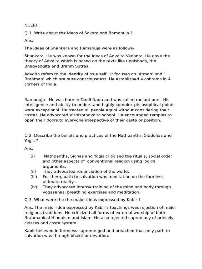 Shankara, Ramanuja, and Bhakti Movement Insights | PDF | Bhakti ...