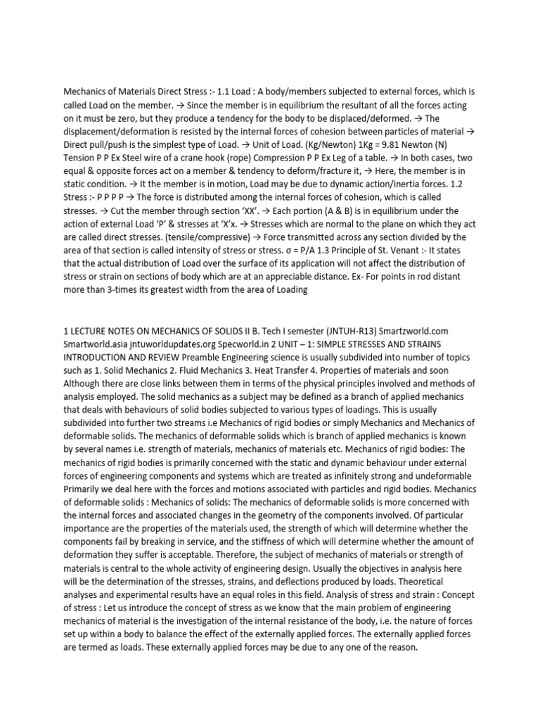 Mechanics of Materials: Direct Stress Explained | PDF | Deformation ...