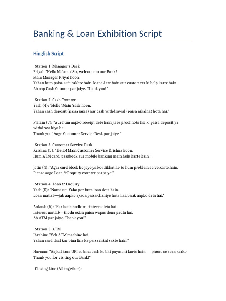 Banking Exhibition Script in Hinglish | PDF | Banks | Services (Economics)