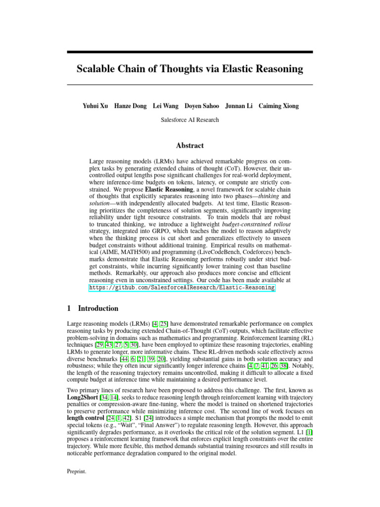 Scalable Chain of Thoughts Via Elastic Reasoning | PDF | Statistical ...