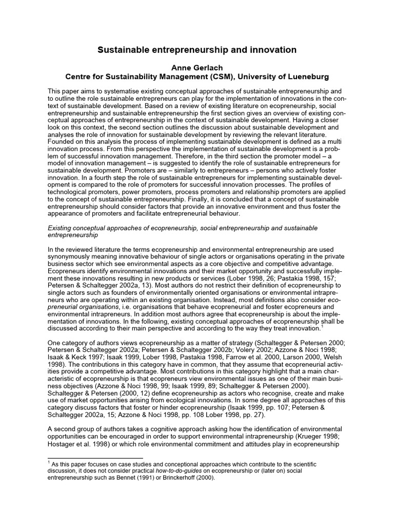 Sustainable Entrepreneurship and Innovation Insights | PDF ...
