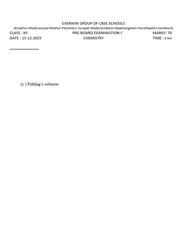 Class XII Chemistry Pre-Board Exam Key | PDF | Chemical Reactions | Redox
