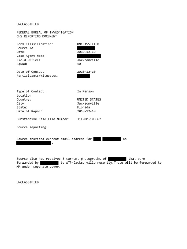 FBI CHS Reporting Document - Jacksonville | PDF