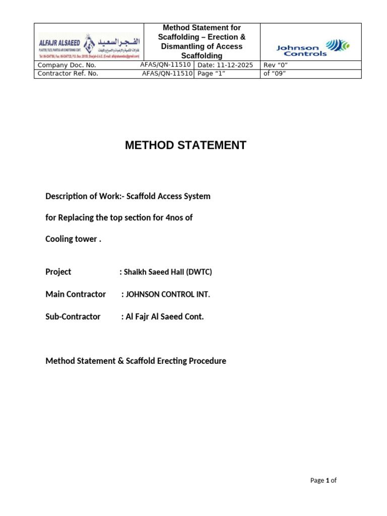 Scaffolding Method Statement for DWTC | PDF | Scaffolding | Safety
