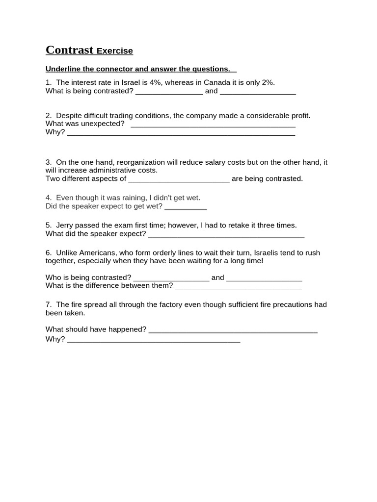 Contrast Exercises and Analysis Questions | PDF