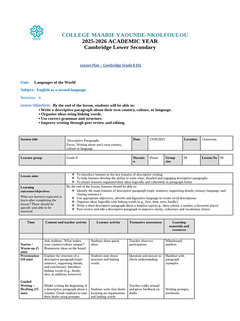 Lesson Plan G8 | PDF | English As A Second Or Foreign Language | Lesson ...