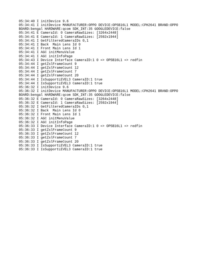 OPPO CPH2641 Camera Initialization Log | PDF