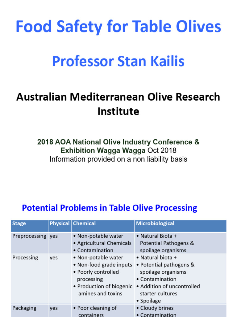 Stan Kallis Food Safety For Table Olives | PDF | Food Preservation | Olive