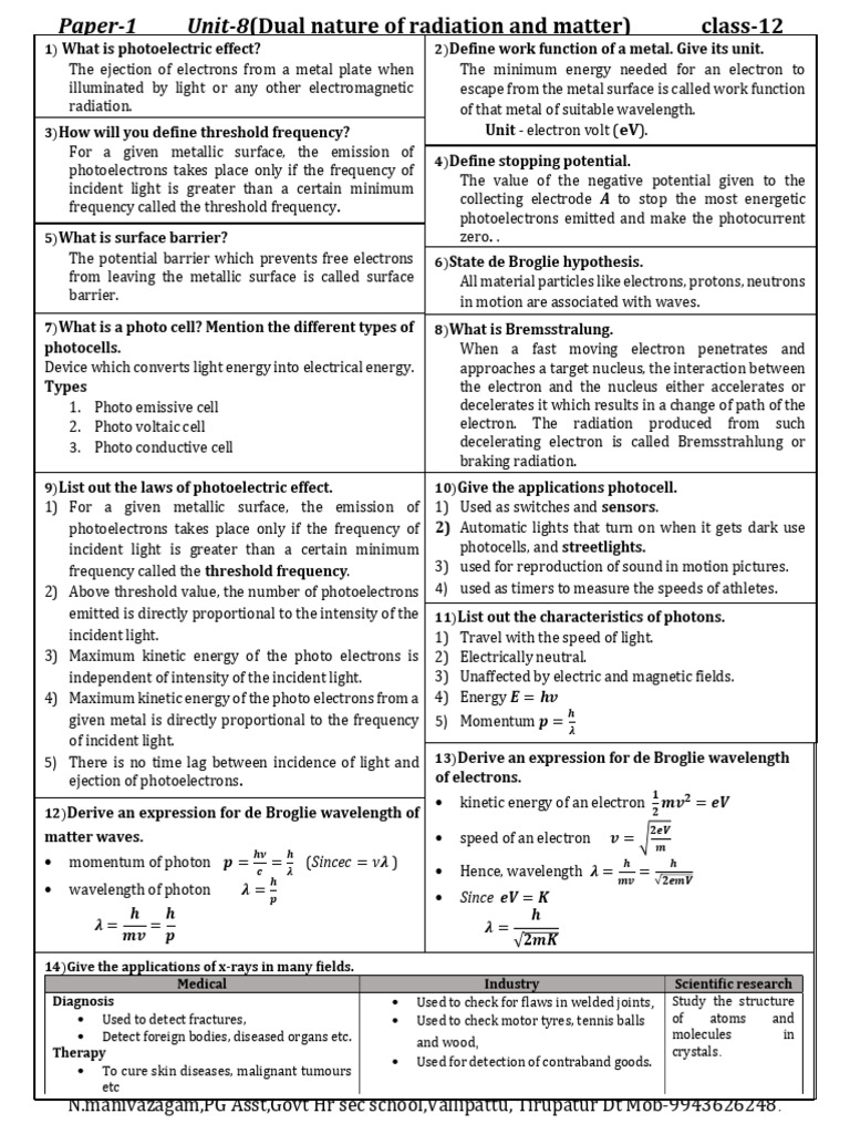 Dual Nature of Radiation and Matter | PDF | Photoelectric Effect | Electron