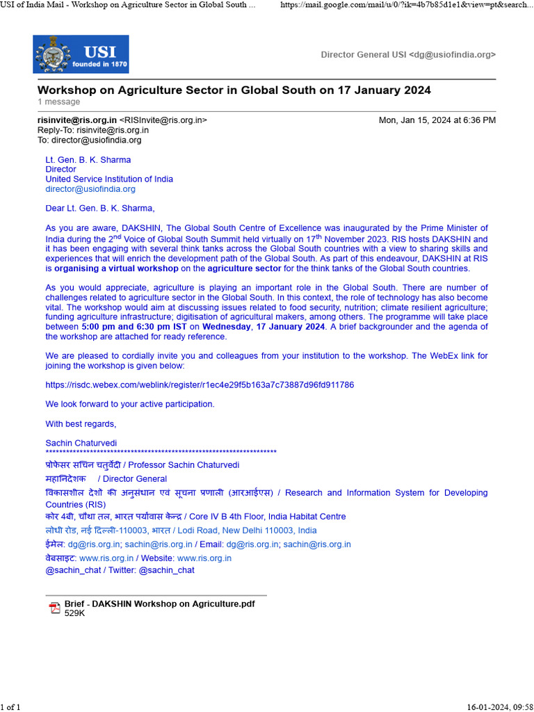 Workshop On Agriculture Sector in Global South On 17 January 2024 | PDF ...