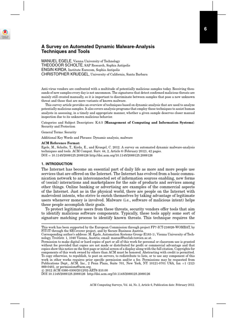 Automated Dynamic Malware Analysis Survey | PDF | Malware | Operating ...