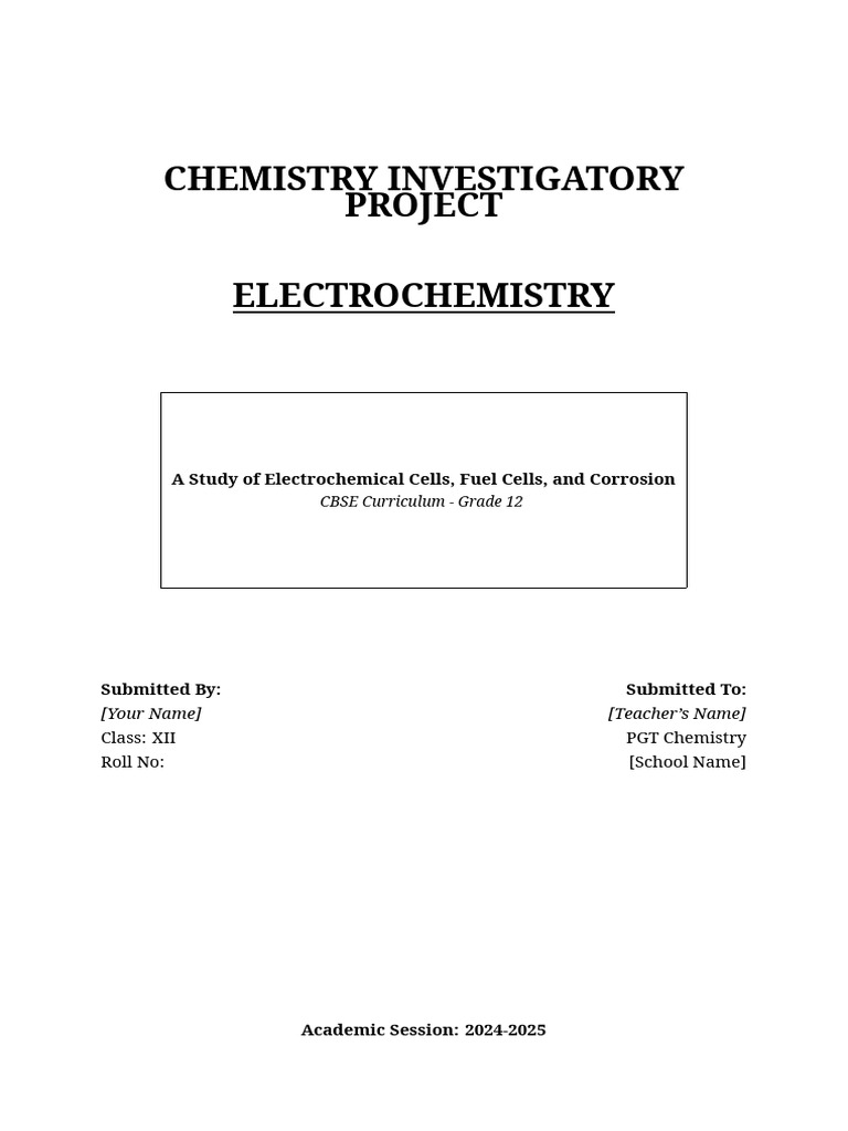 Electrochemistry CBSE Class 12 Project (2) Kiuytrdefghjkiu | PDF ...
