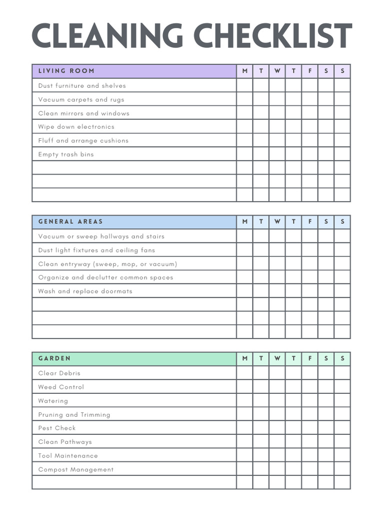 Colorful Clean Rainbow Weekly Cleaning Checklist | PDF