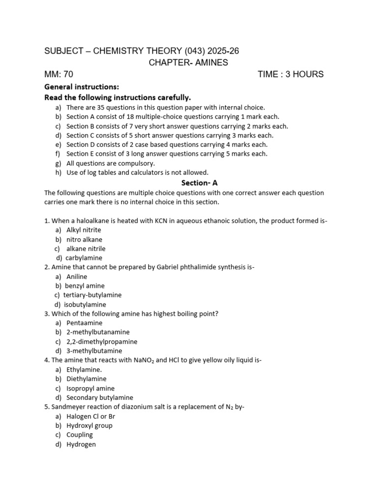 9 - QP - Amine and Diazonium Salt | PDF | Amine | Organic Chemistry