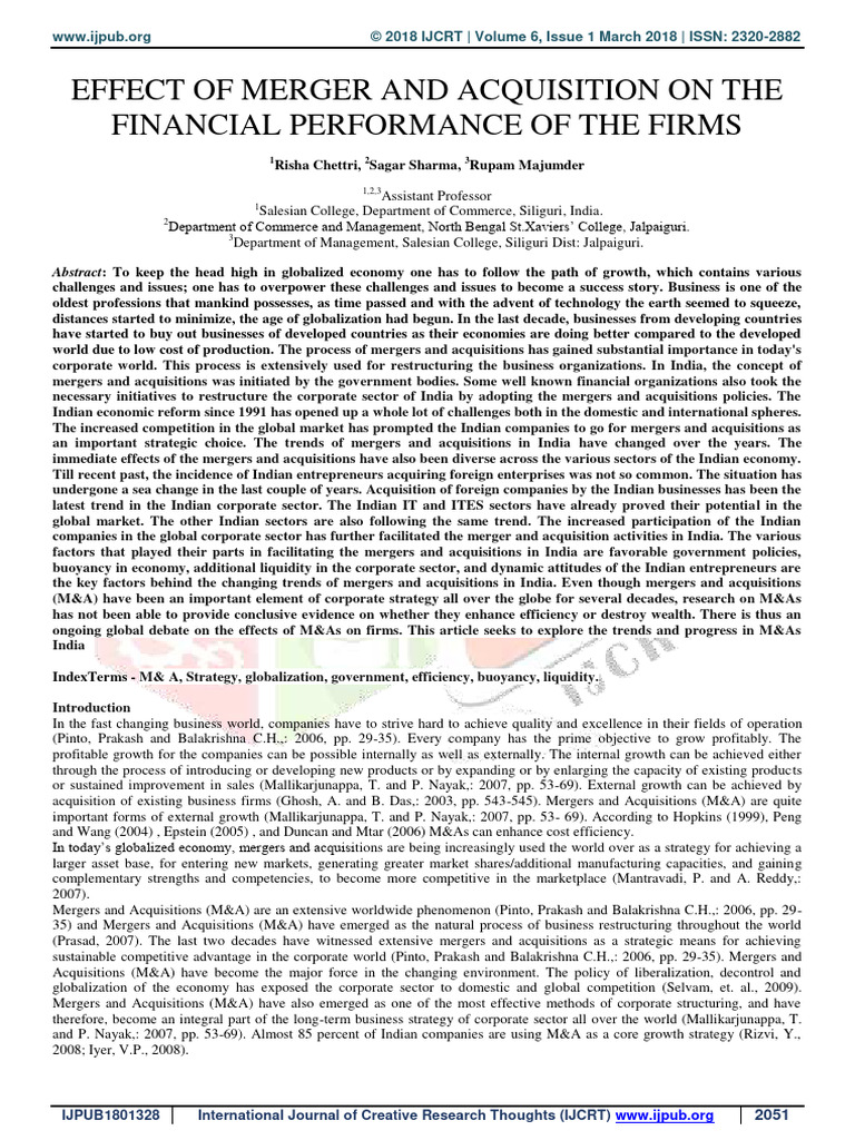 Impact of Mergers on Firm Performance | PDF | Mergers And Acquisitions ...