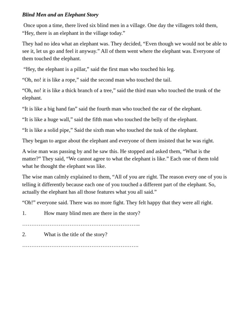 Blind Men and the Elephant Fable | PDF
