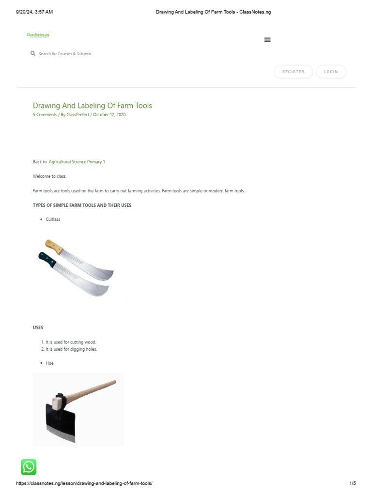 Drawing Farm Tools and Their Uses | PDF | Agriculture