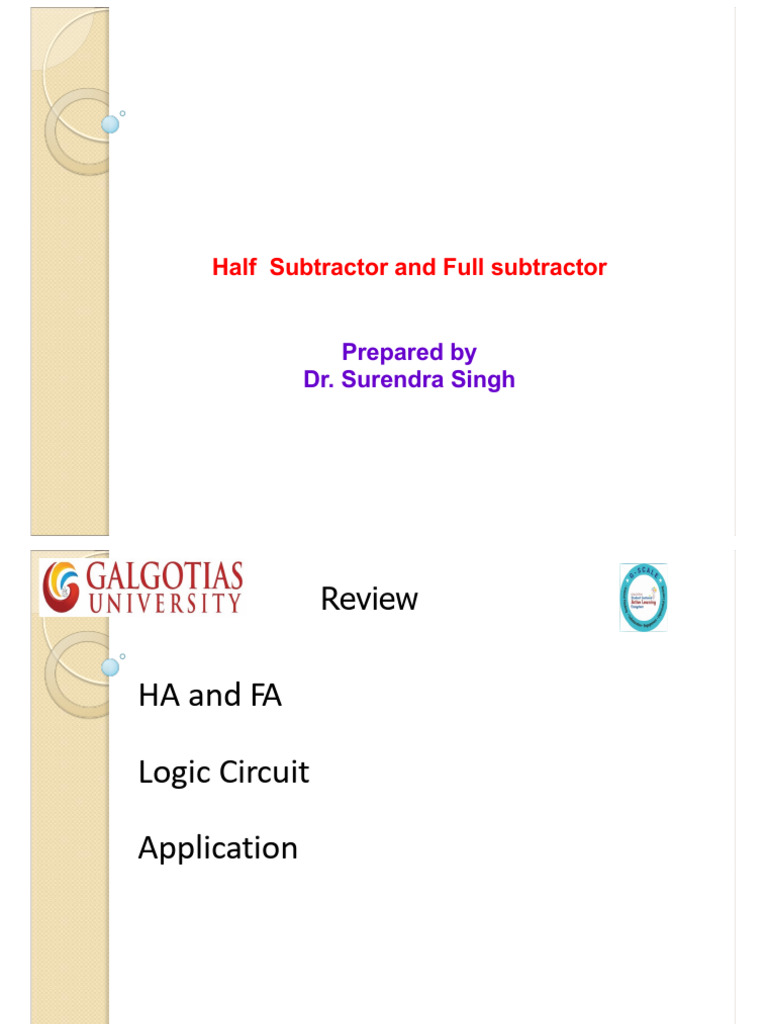 Half and Full Subtractor Circuit Design | PDF | Logic Gate | Theory Of ...