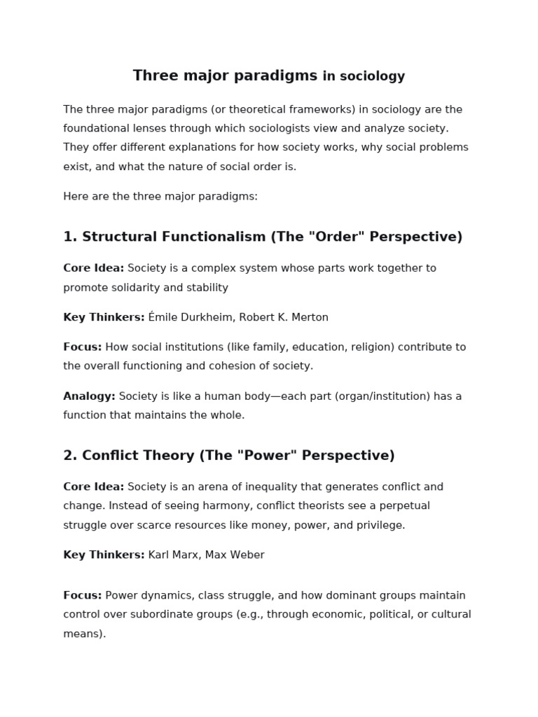 Major Paradigms and Scope of Sociology | PDF | Sociology | Society