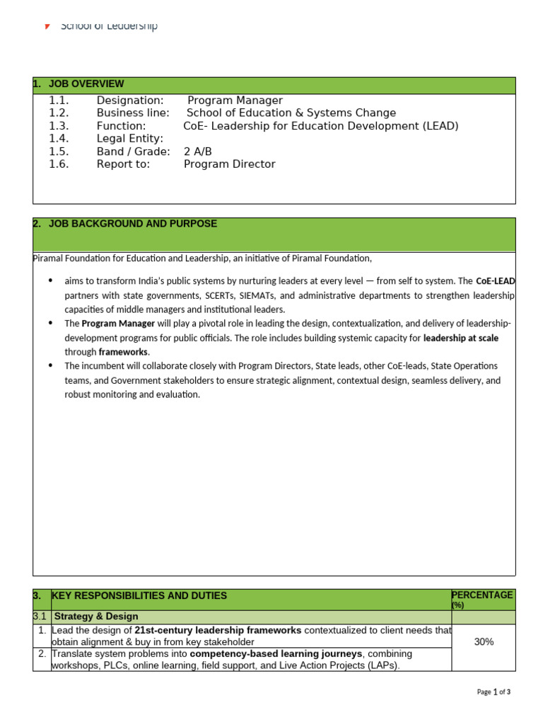 Program Manager for Education Leadership | PDF | Leadership | Collaboration