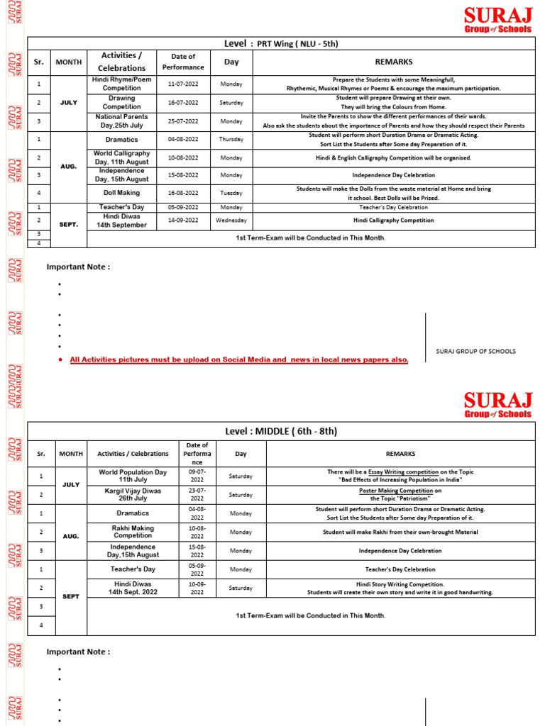 Suraj Activity Chart - 2022-23 | PDF | Poetry | Writing