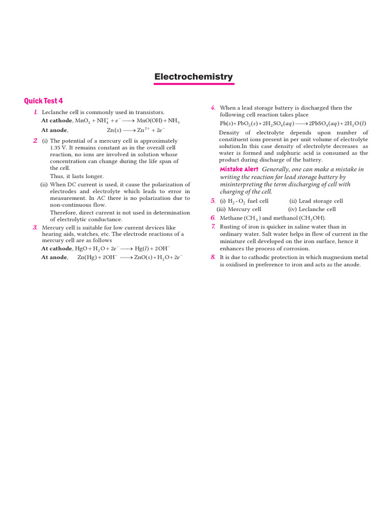 CBSE AIO Chemistry XII Chapter 2 Quick Test 4 | PDF | Electrolyte ...