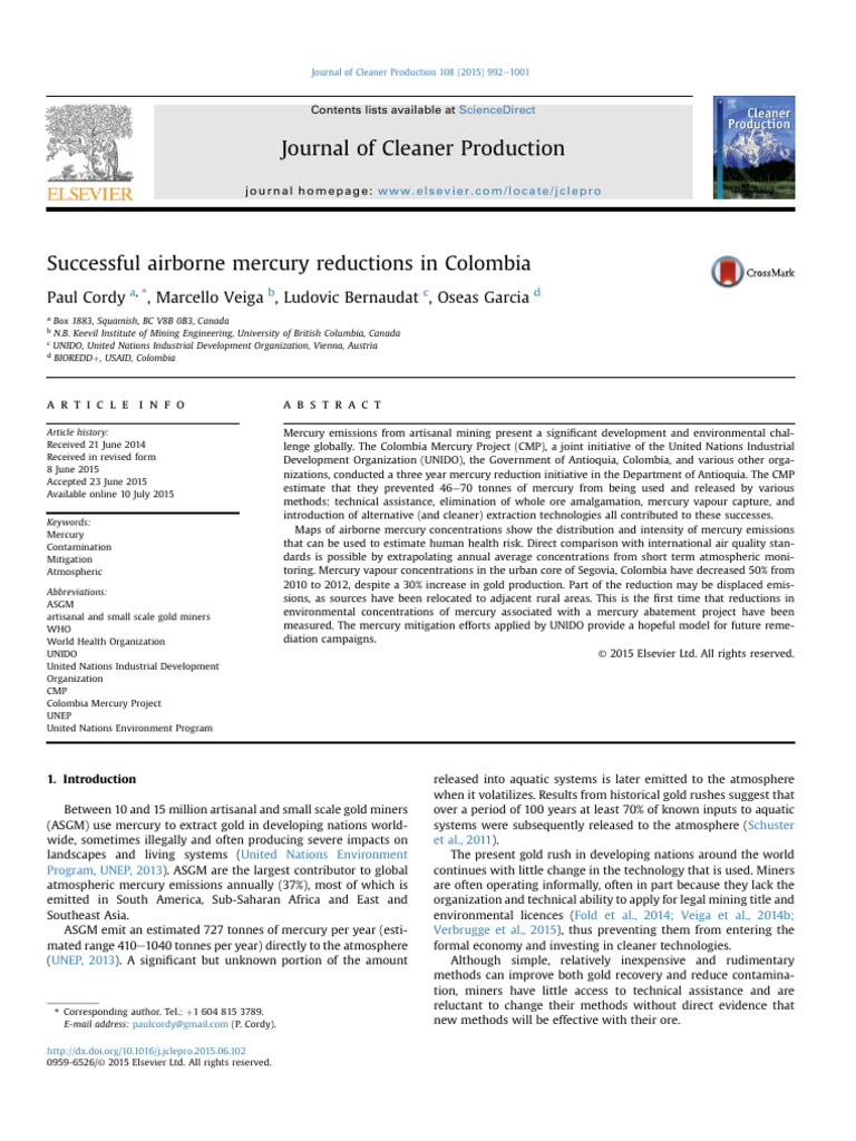 Mercury Reduction Success in Colombia | PDF | Mercury (Element) | Gold ...