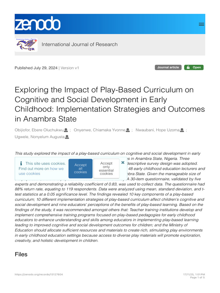Exploring The Impact of Play-Based Curriculum On Cognitive and Social ...