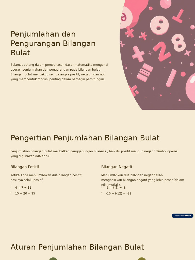 Penjumlahan dan Pengurangan Bilangan Bulat | PDF