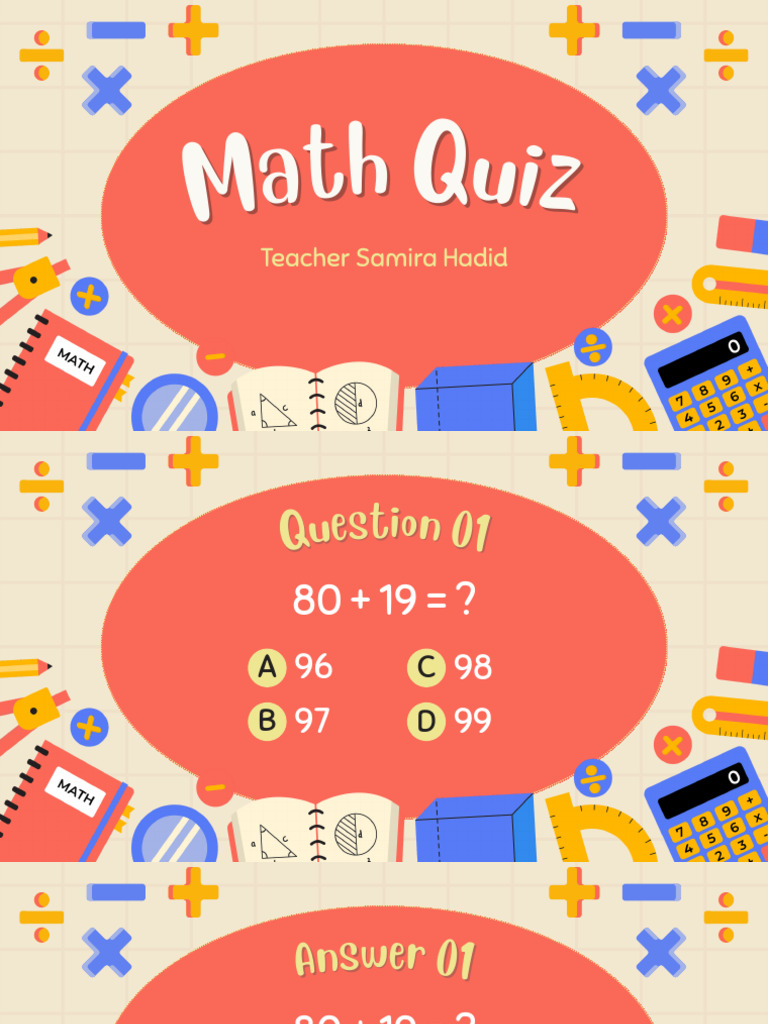 Math Quiz by Teacher Samira Hadid | PDF
