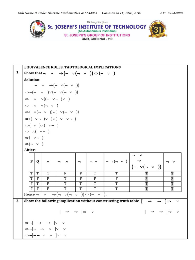 Discrete Mathematics Class Notes: Logic and Proofs | PDF | Logic ...