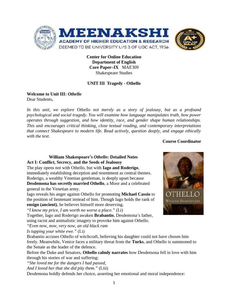 Othello: Exploring Tragedy and Jealousy | PDF | Othello | Iago