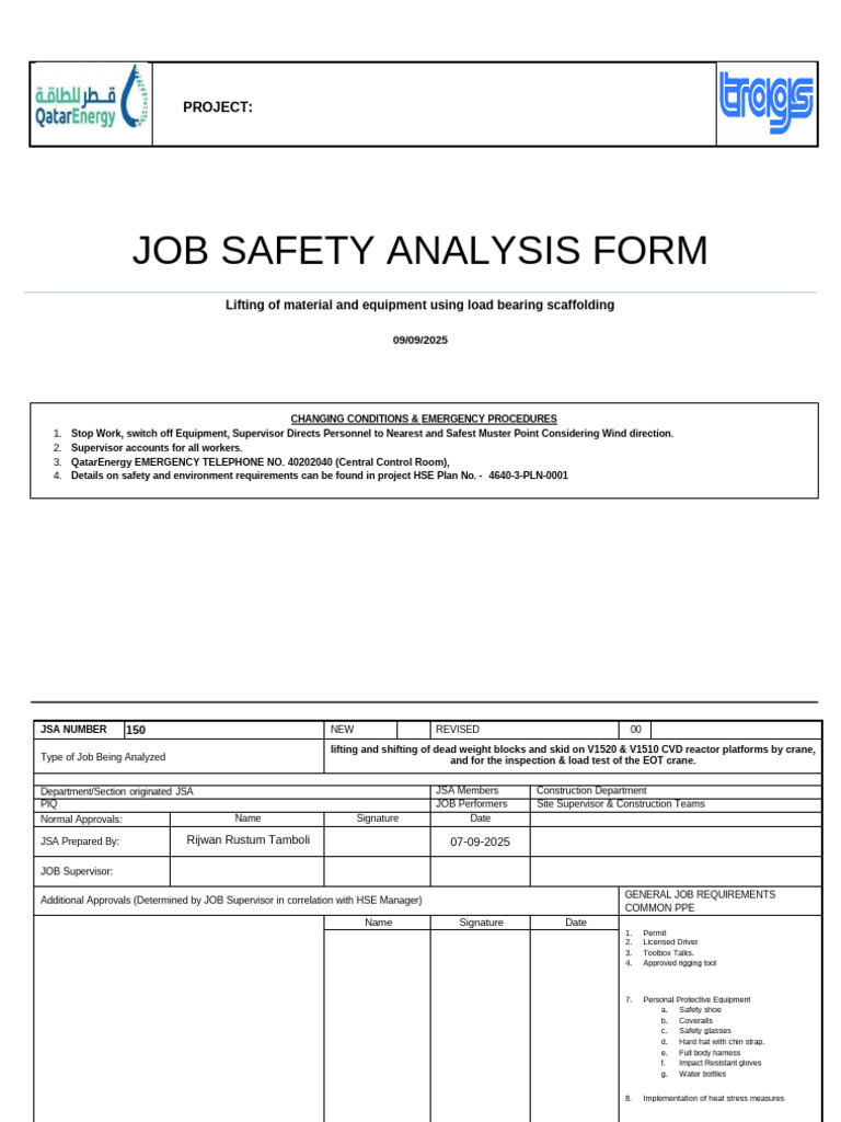 Job Safety Analysis for Crane Lifting | PDF | Crane (Machine ...