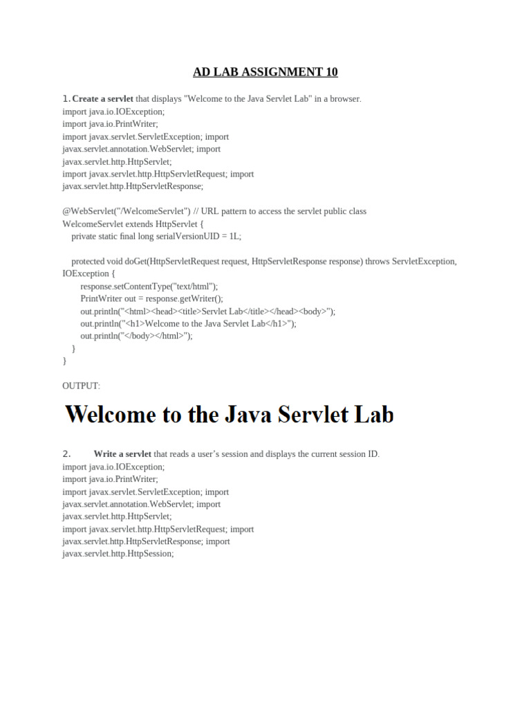 Java Servlet Lab Assignments Guide | PDF | Computing | Java Platform