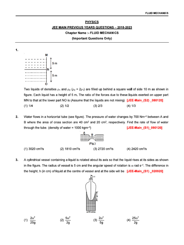 11.9 Fluids Questions 2018 2023 | PDF