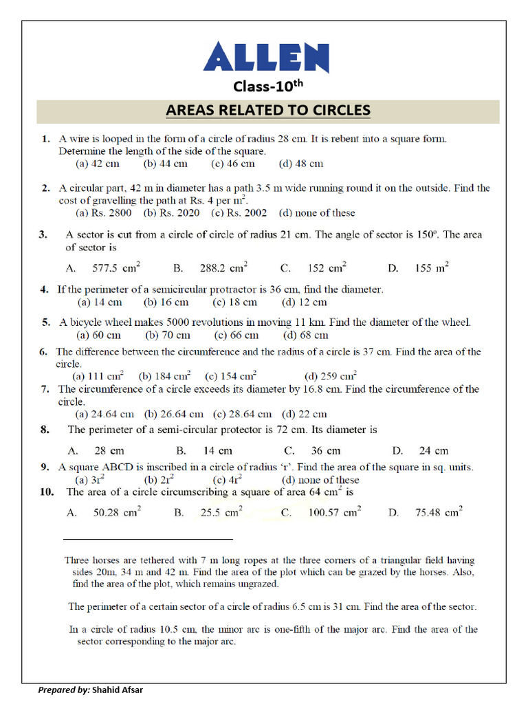 Long Answer Questions on Circle Areas | PDF