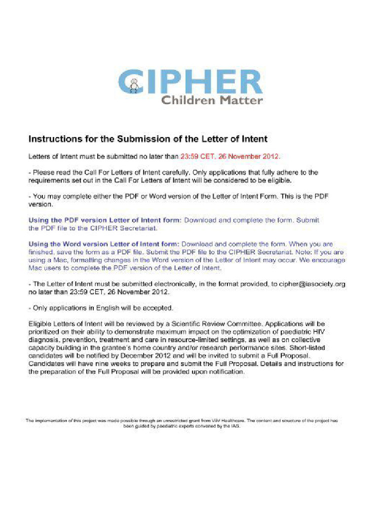 Instructions for the Submission of the Letter of Intent | PDF