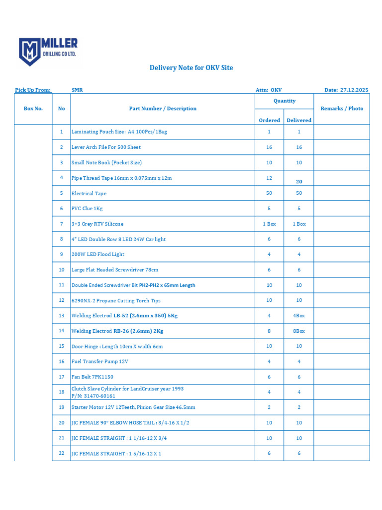 Delivery Note for OKV Site Supplies | PDF | Mechanical Engineering