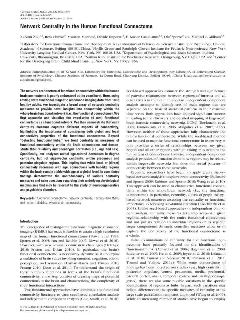 Network Centrality in Human Connectome | PDF | Neuroscience