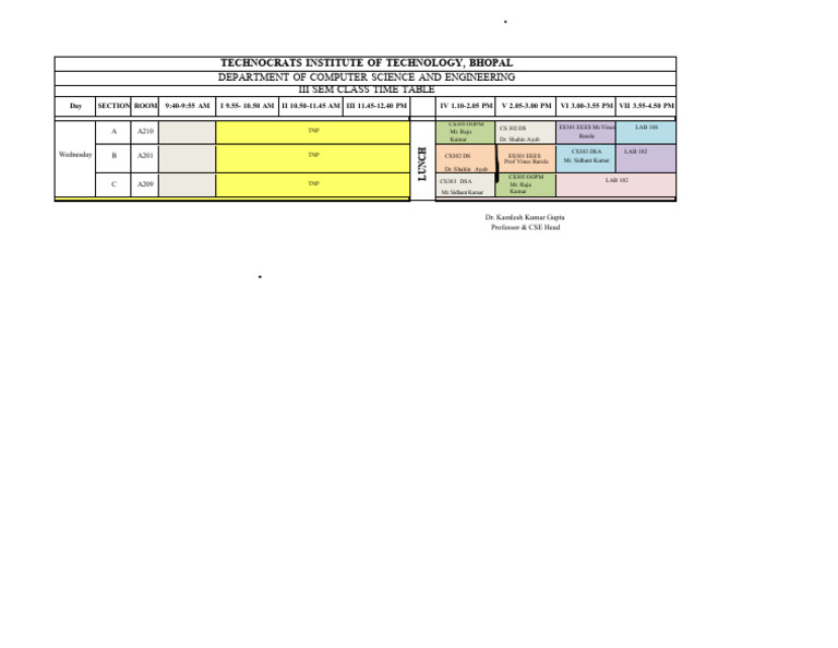III Sem Wednesday Time Table | PDF | Computer Science