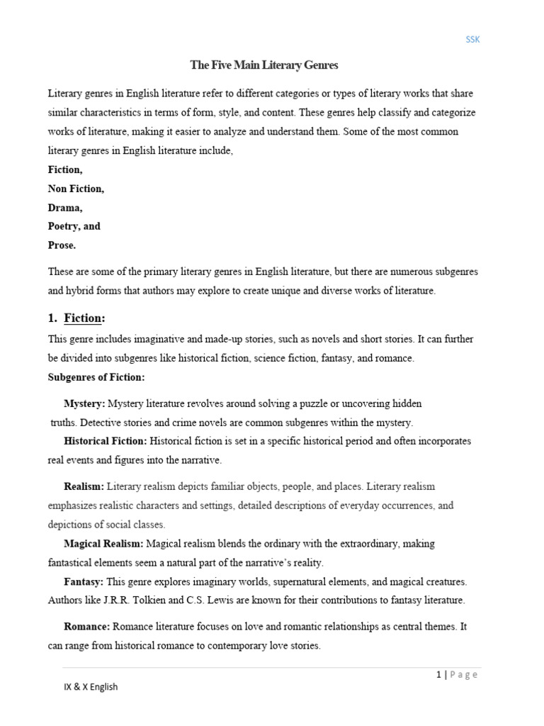Overview of English Literary Genres | PDF | Poetry | Fantasy