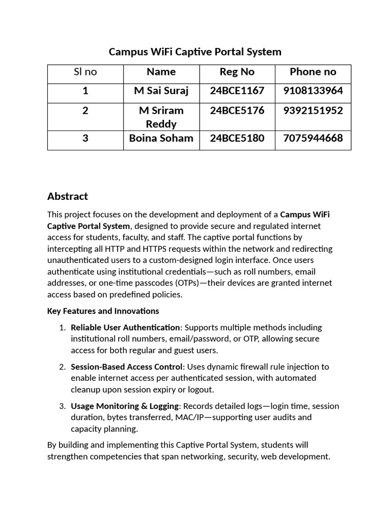 Campus WiFi Captive Portal System | PDF