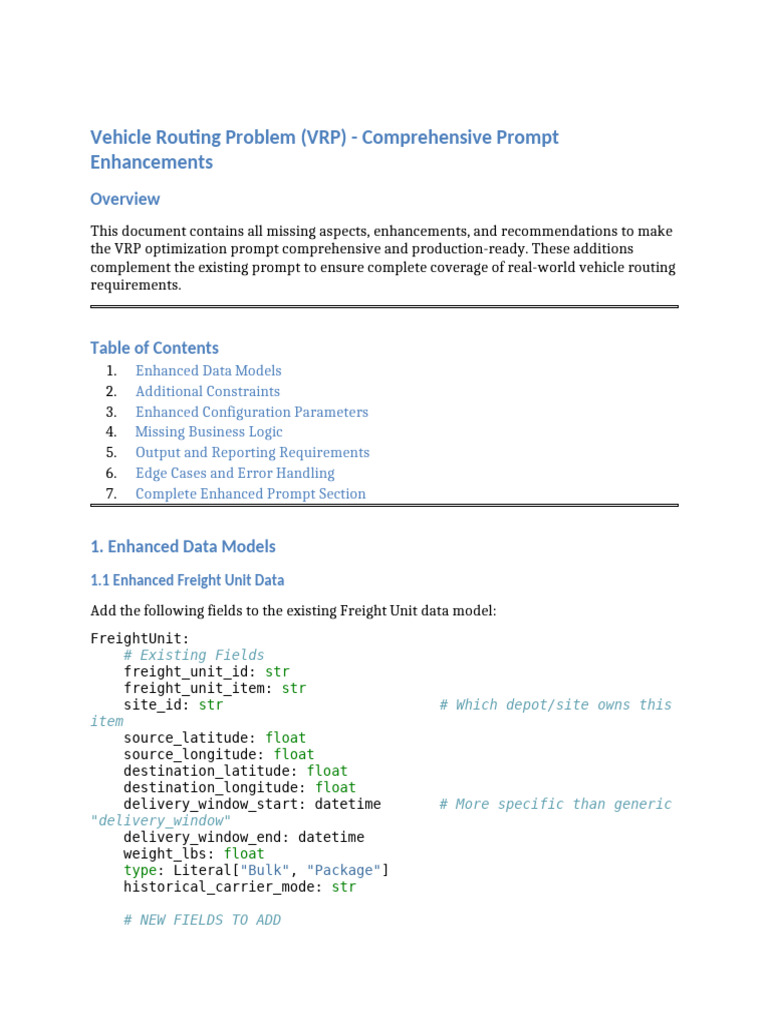 VRP Optimization Enhancements Guide | PDF