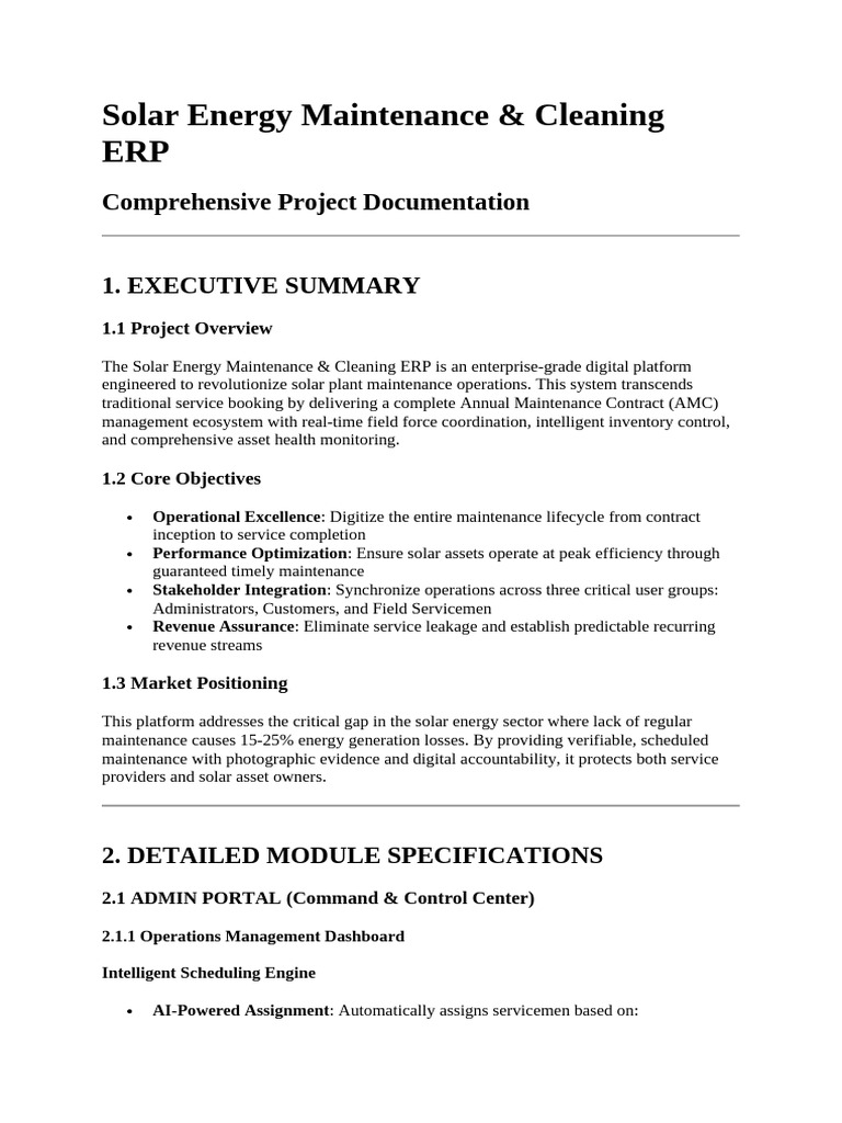 Solar Energy Maintenance ERP Solutions | PDF | Analytics | Pricing