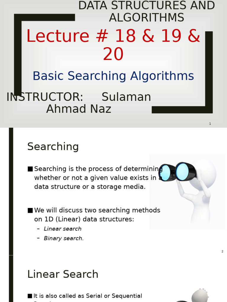 Data Structures & Algorithms - Lecture 18 & 19 & 20 - Basic Searching ...