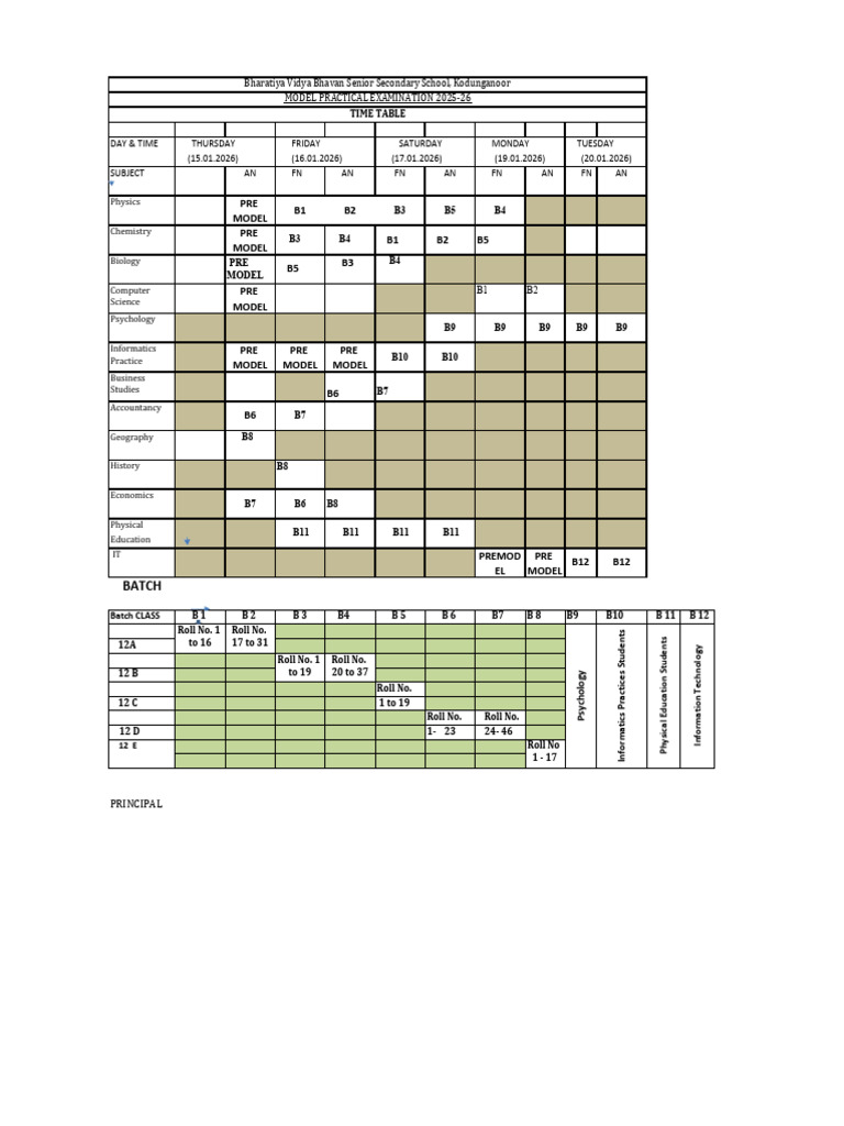 Model Practical Exam Timetable 2025-26 | PDF | Science