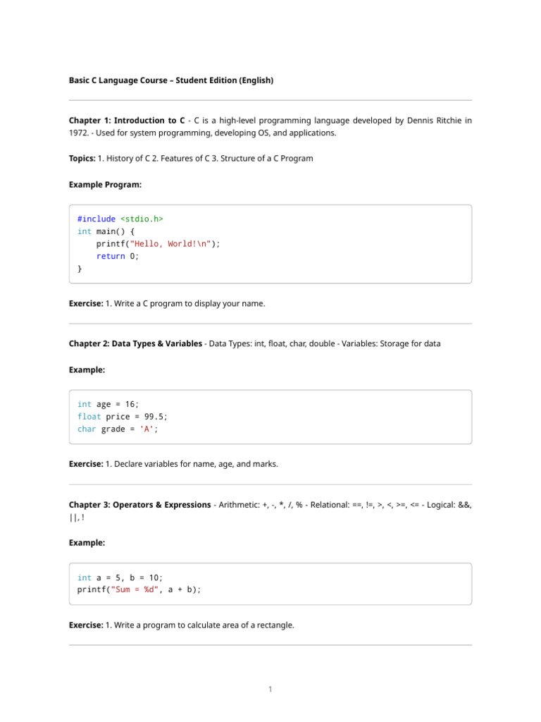 C Programming Basics for Students | PDF | C (Programming Language ...